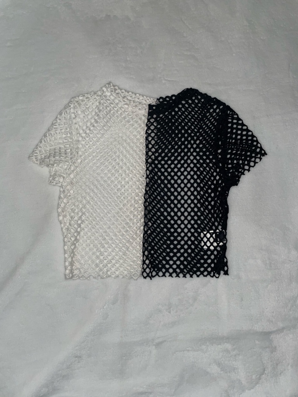 NWOT Black White Split Mesh Short Shirt Top Colour Blocking Sheer Festival